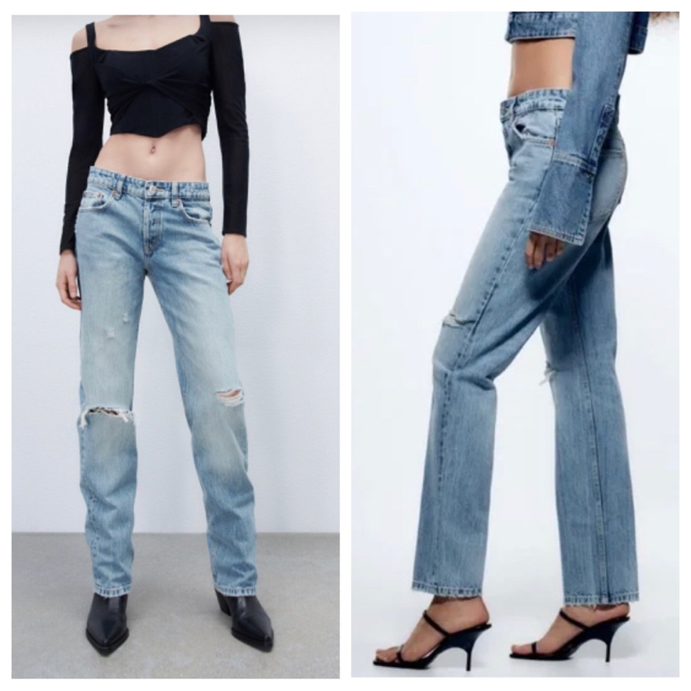 Zara Ripped Straight Fit Jeans